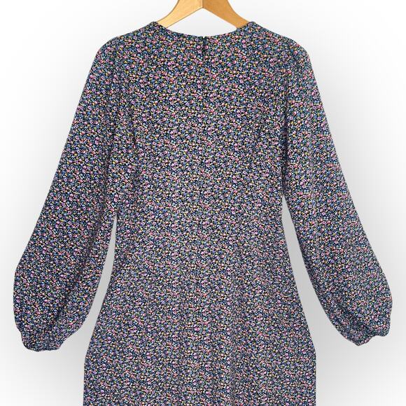 AFRM Button Front Puff Sleeve Floral Maxi Dress Size M Black Micro Floral Multi - Picture 4 of 12